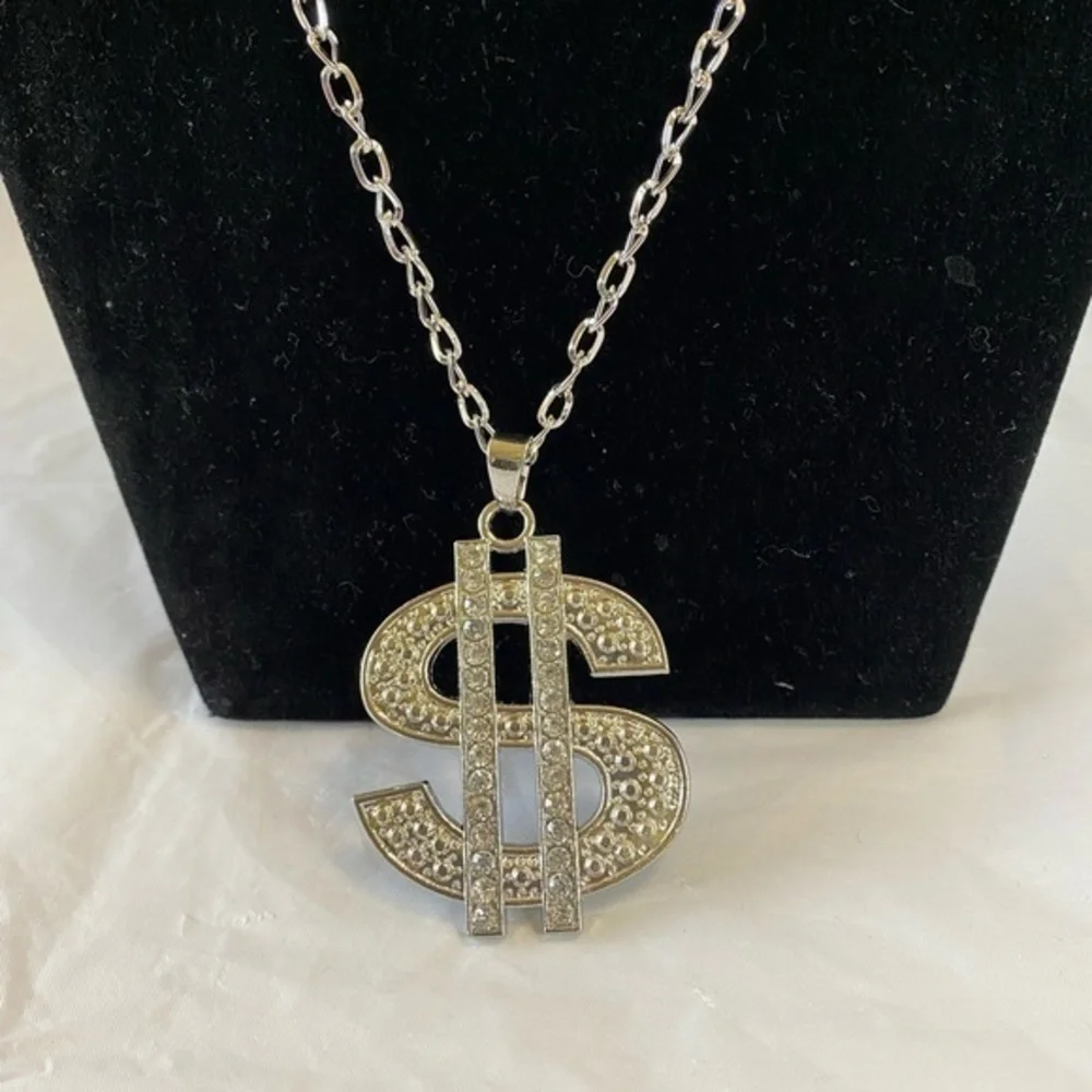 Crystal Dollar Sign Necklace Stainless Steel‎